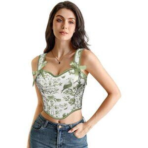 Corset Tops for Women with Zipper White Green